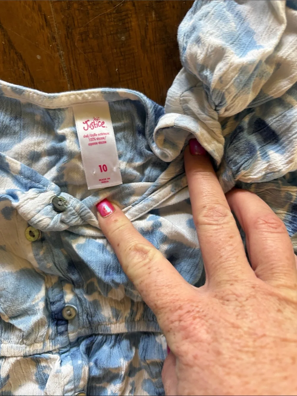 Justice Blue Tie-Dye Peplum Puff Sleeve Crop Top